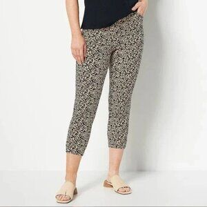 Isaac Mizrahi Live Reg 24/7 Stretch Printed Crop Pant Womens 28W Black Beige NEW